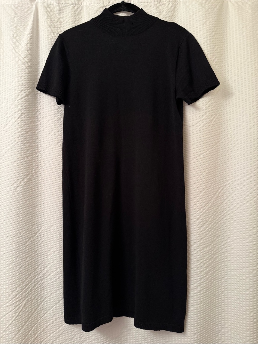 Vintage DKNY Mock Neck Wool Sweater Dress Sz M Black VTG 90s Shift A line
